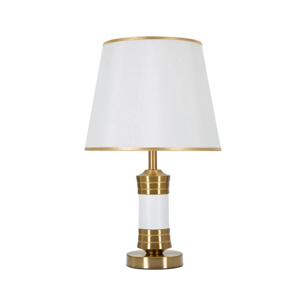 Lampada da tavolo Sinopia, Luce da scrivania, Luminaria da ufficio, Lampada da lavoro, Bianco e Oro, 31x31 h52 cm