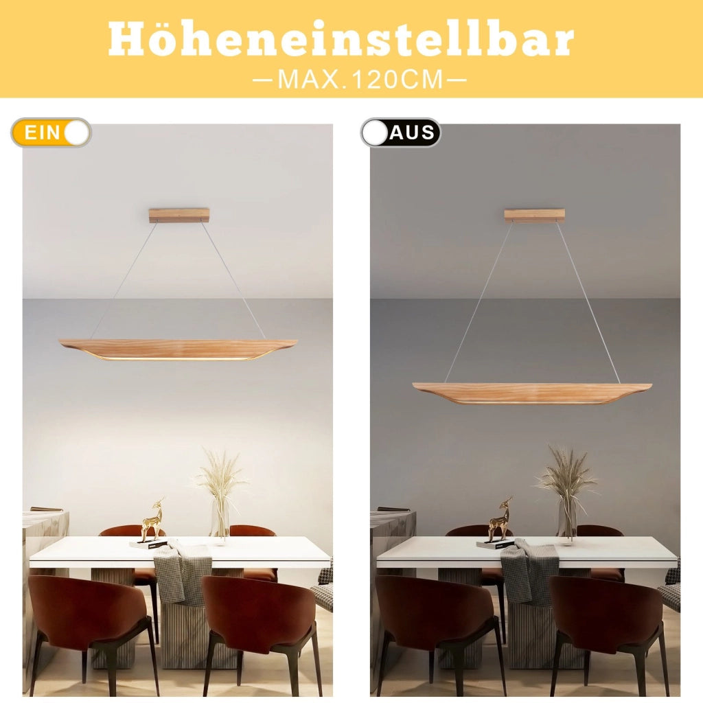 Lampada a sospensione ZMH moderna in legno da 90 cm per sala da pranzo dimmerabile con telecomando