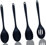 Set di utensili da cucina, 4 pezzi di cucchiai in silicone neri, cucchiaio da servire, cucchiaio in silicone per cucinare, cucchiaio in silicone grande per cucinare, cuocere, mescolare