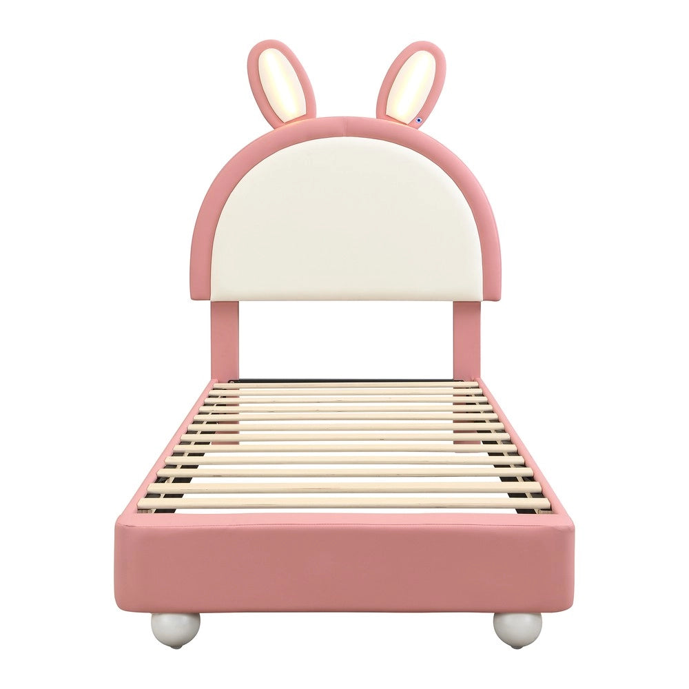Letto Singolo Imbottito Casetta con LED ¨C Xylo ¨C Rosa, PU, 90x200cm