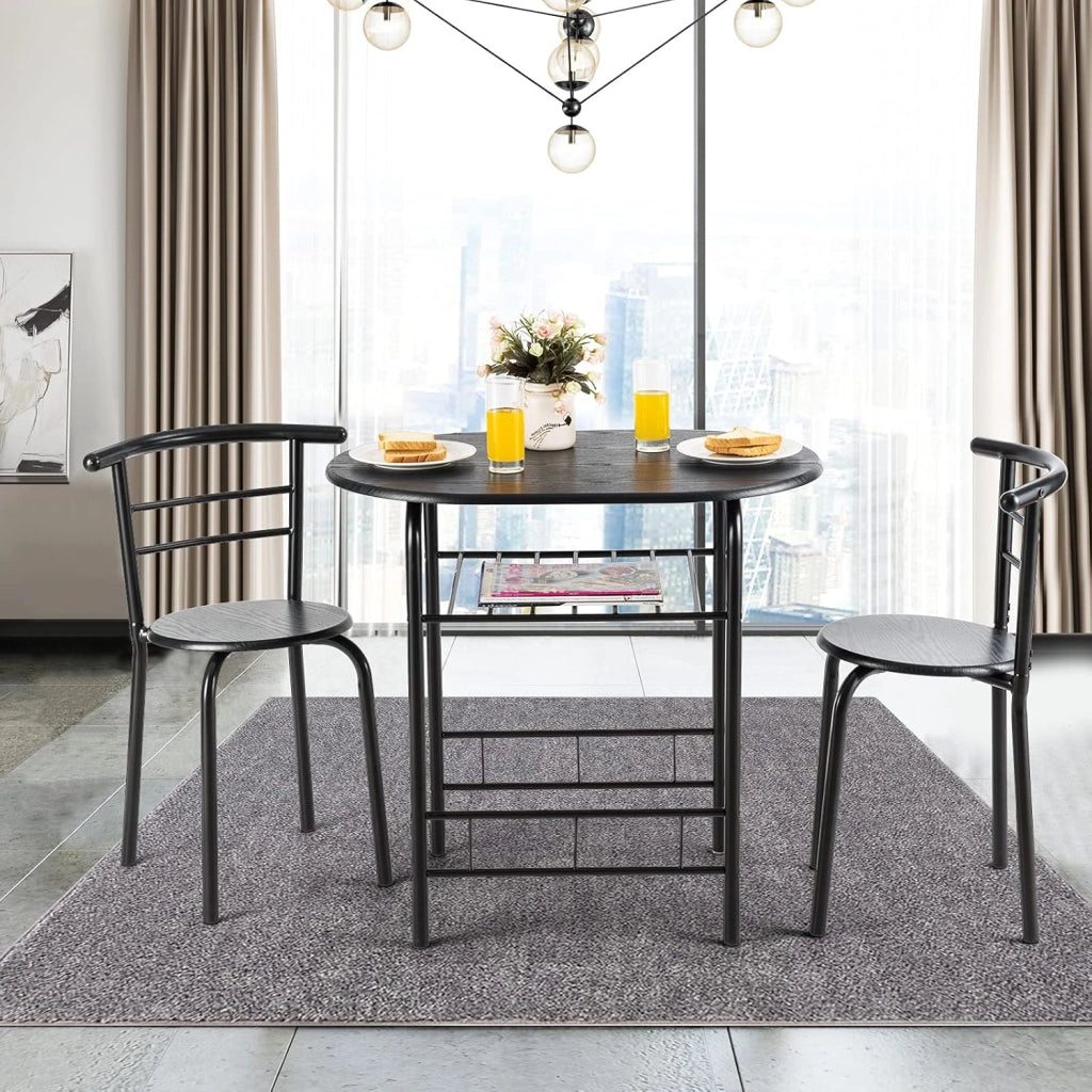 Set di 3 Pezzi da Giardino, Set Tavolo e Sedie, Tavolo con 2 Sedie, Set Mobili da Esterno, Ideale per Cucina, Balcone, Caffetteria, Giardino e Terrazza, Moderno (Nero)