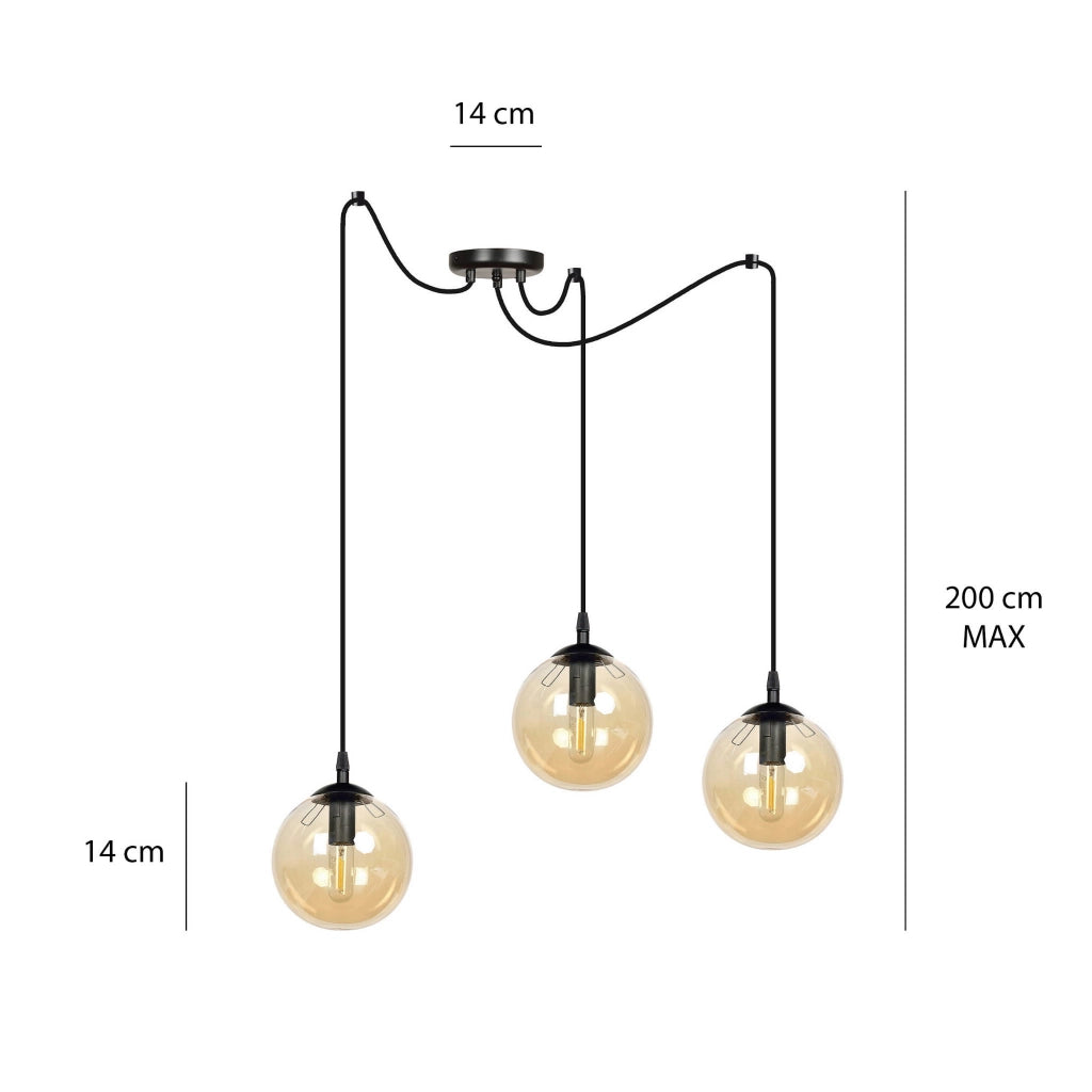 Lampadario Emibig GIGI 3, 3xE14 nero miele vetro metallo