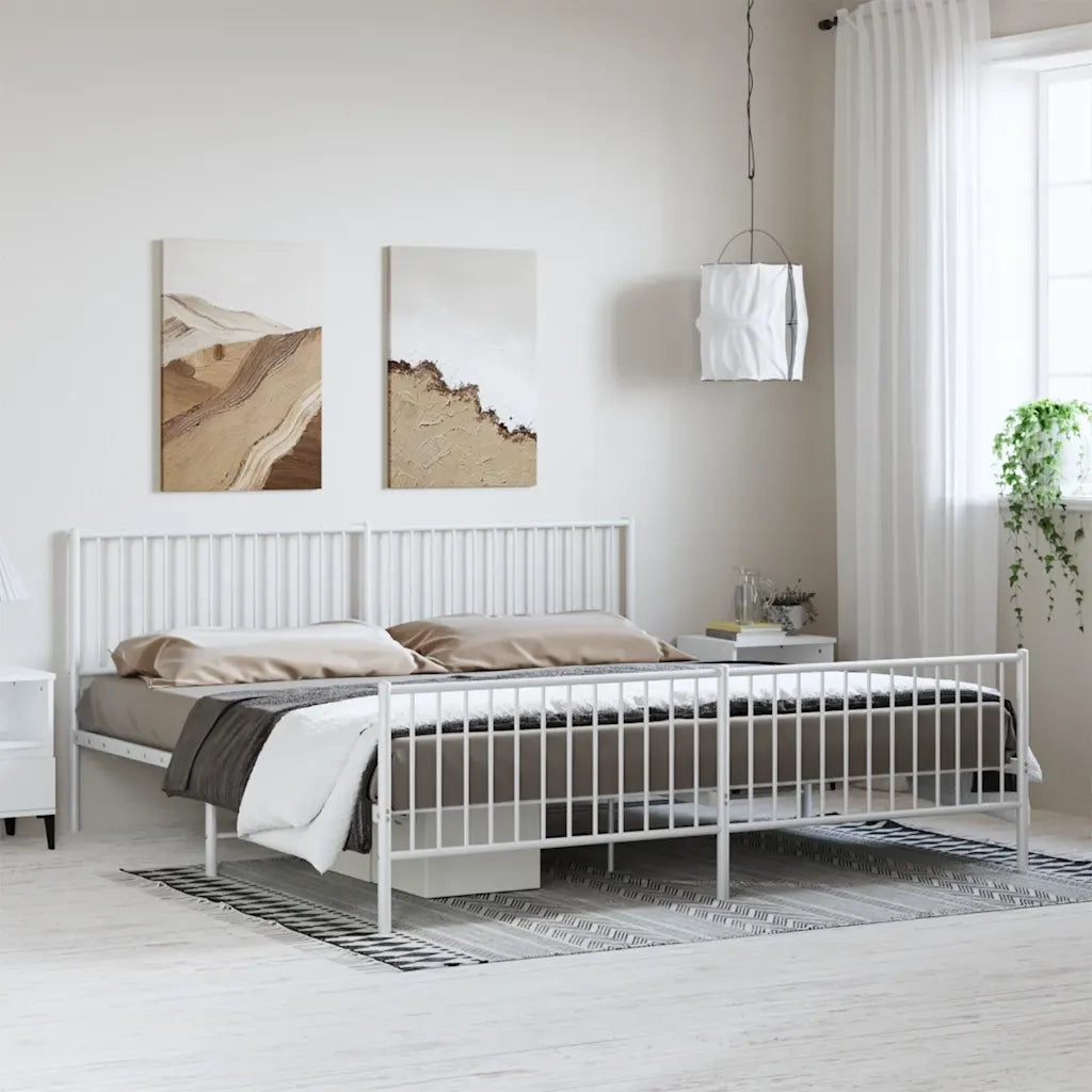 Letto matrimoniale | Letto per adulti | Giroletto con Testiera e Pediera Metallo Bianco 193x203 cm