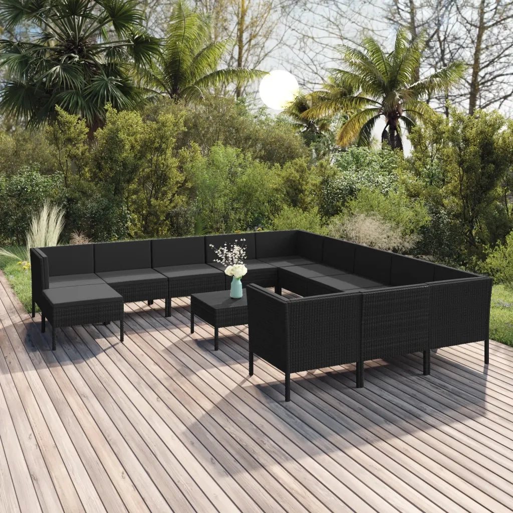 Set Divani da Giardino 13 pz con Cuscini in Polyrattan Nero 3094529