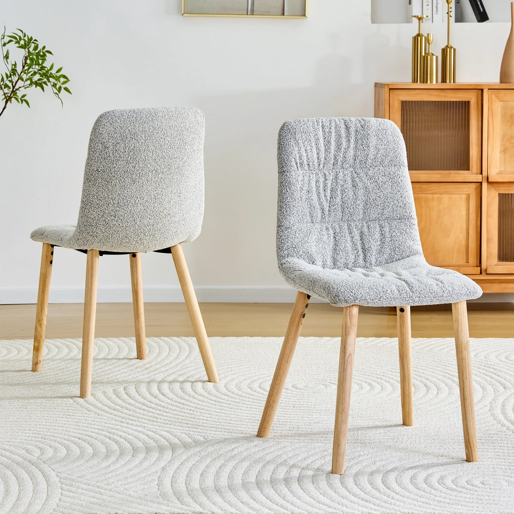 Sedia da Pranzo Set da 2 con Schienale Ergonomico e Pieghe Decorative, in Tessuto e Legno Massello, Grigio Chiaro