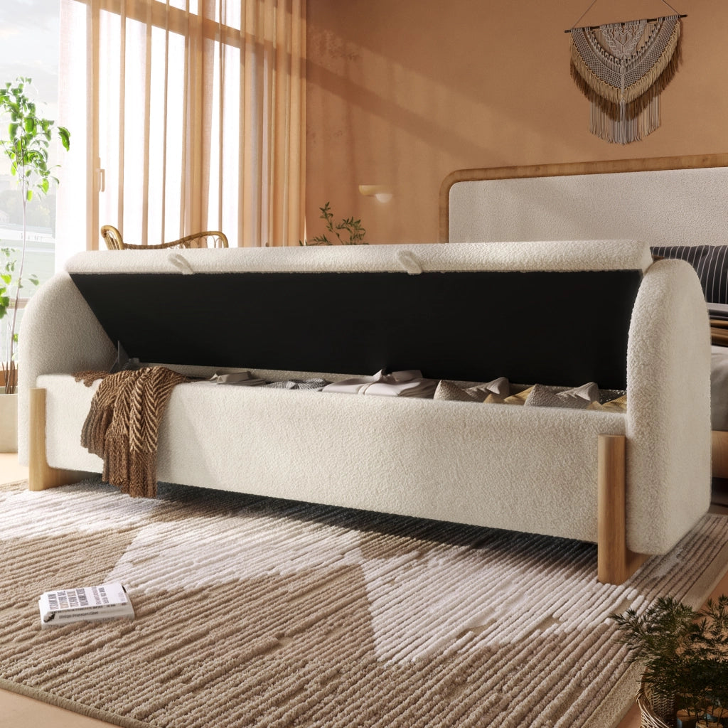 Panca contenitore imbottita 166 × 47 × 61 cm con vano idraulico e chiusura soft-close, senza materasso, bianca