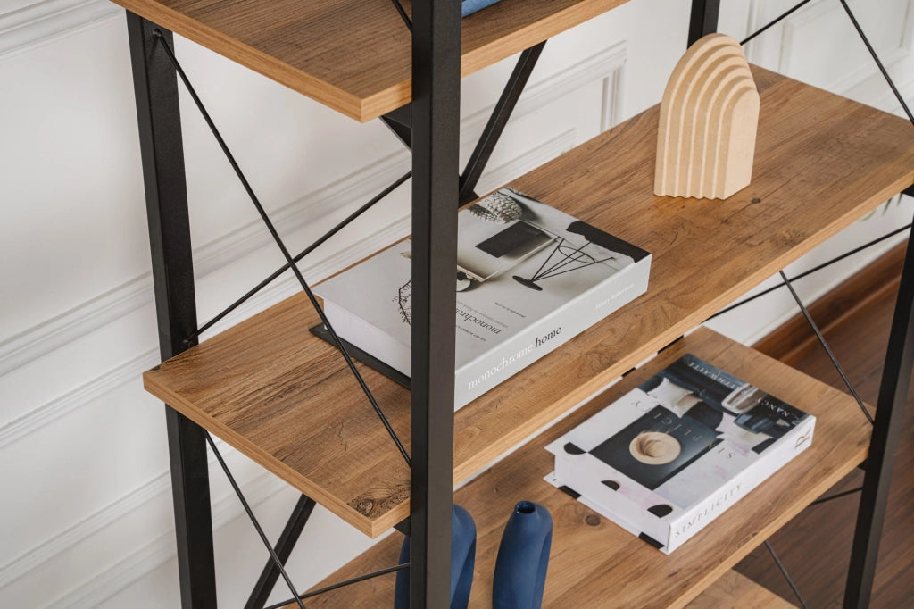 Libreria in legno "Elysian" - 90 x 33 x 180 cm - Pino Atlantico Nero