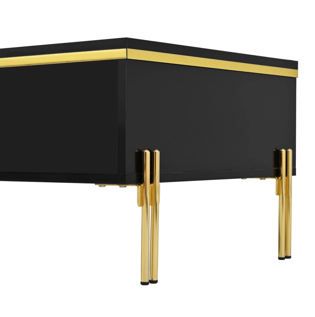 Tavolino da caffè 100x50x36 cm con doppio cassetto; finitura lucida; truciolare nero