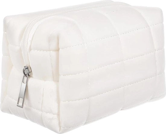 Etui cosmetico per donne - borsa di trucco bianca per viaggio - piccola borsa da toilette per signore - chiusura Y2k a righe di trucco - essenziali di viaggio