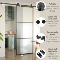 Kit Porta Scorrevole 200x40x0,6 cm con Binari Fermi e Guide in Acciaio Nero