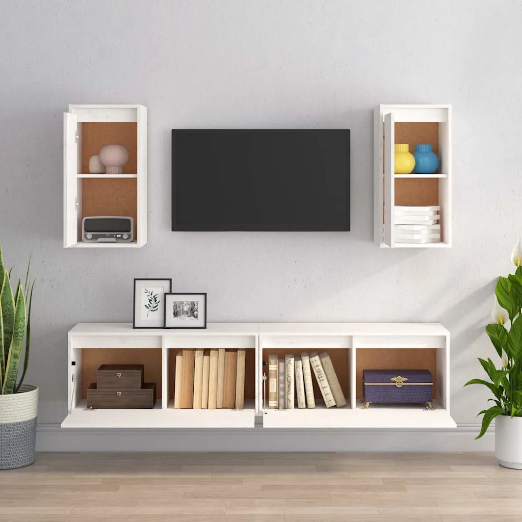 Mobili Porta TV 4 pz Bianchi in Legno Massello di Pino cod mxl 15253