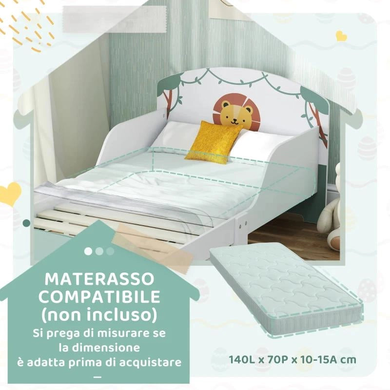 LETTO PER BAMBINI 3-8 ANNI BASSO IN LEGNO CON SPAZIO CONTENITORE E SPONDE LATERALI, 150X77X60 CM, VERDE