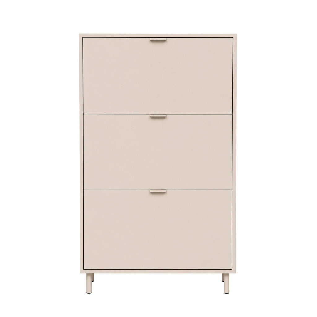 Scarpiera in legno e metallo con 3 ante, beige