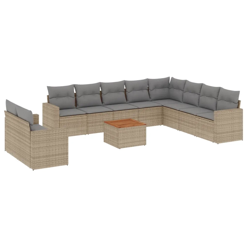 Set Divani da Giardino 11 pz con Cuscini Beige in Polyrattan 3224197