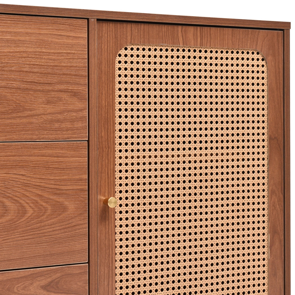 Cassettiera con 2 Ante e 3 Cassetti; Ripiano Regolabile; Stile Vintage; in Legno e Metallo; 150×40×90 cm; Noce