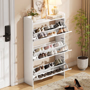 Scarpiera con 3 ante a ribalta; 70 x 25 x 120 cm; MDF; bianco