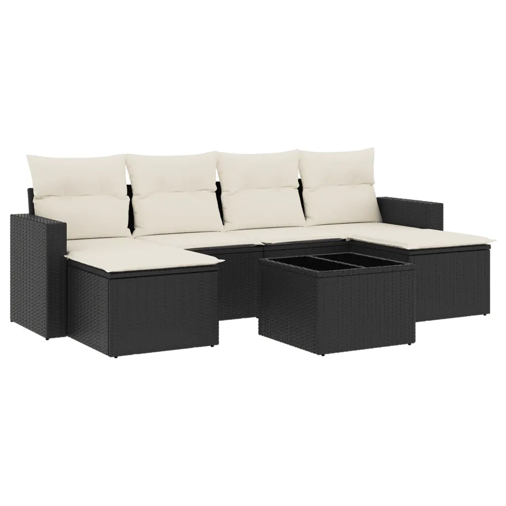 Set Divani da Giardino con Cuscini 7pz Nero Polyrattancod mxl 91840