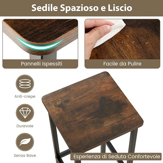Set di 4 Sgabelli da Bar, Sgabello da Bar con Gambe in Metallo e Poggiapiedi, Sgabello senza Schienale per Cucina, Sala da Pranzo e Bar, 30 x 30 x 65 cm