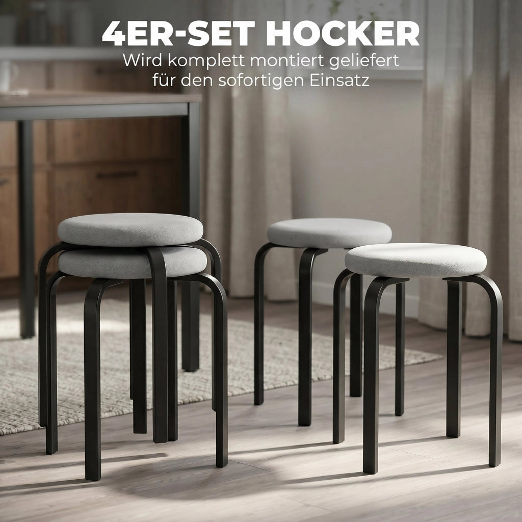 Set 4 Sgabelli Imbottiti Rotondi Moderni ¨C Xylo ¨C Grigio Senza Schienale per Cucina