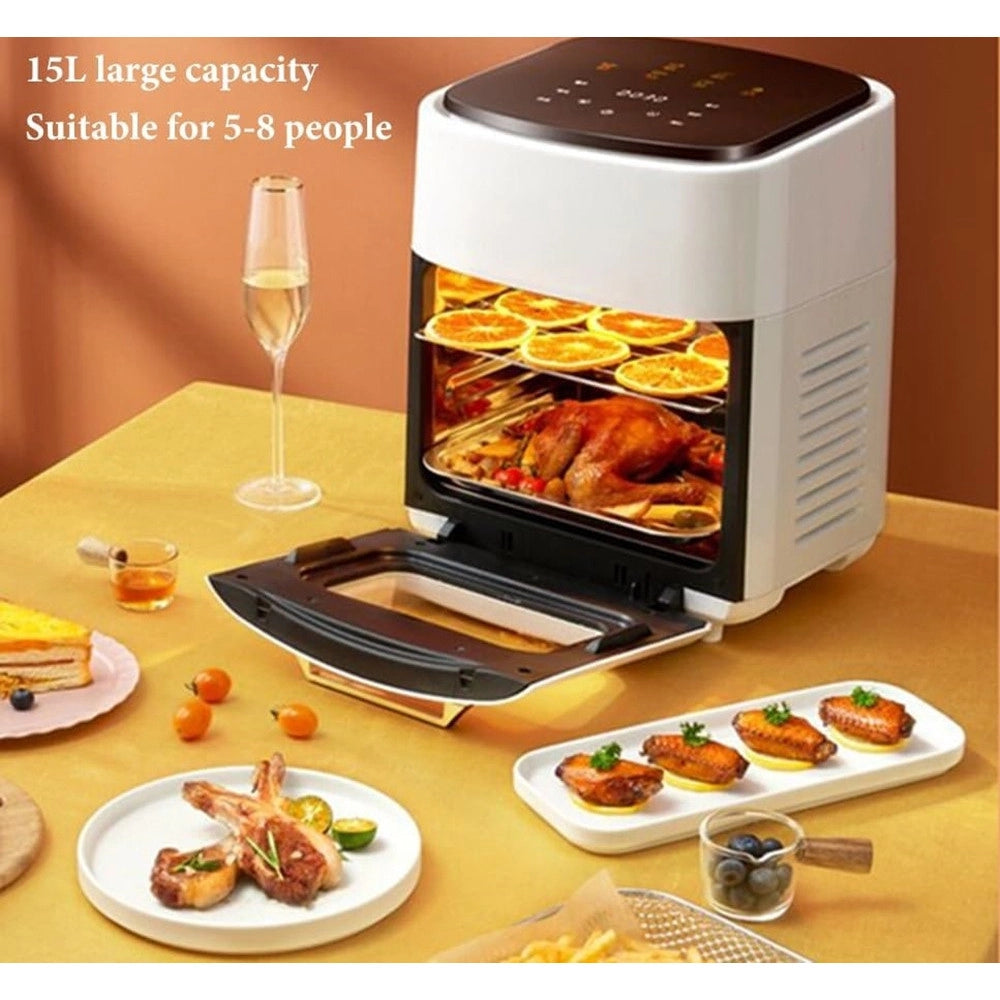 Trade Shop - Friggitrice Ad Aria Multifunzione Forno 15lt Senza Olio Cestello Antiaderente 10 Programmi -