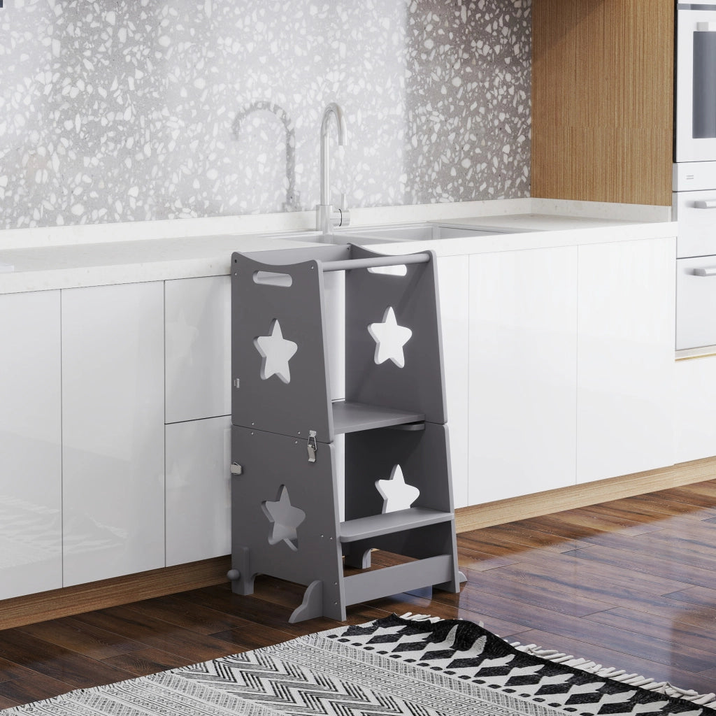 Set Tavolo e Sedie Montessori ¨C zephmum ¨C Legno, Grigio, 60x44.5x86 cm