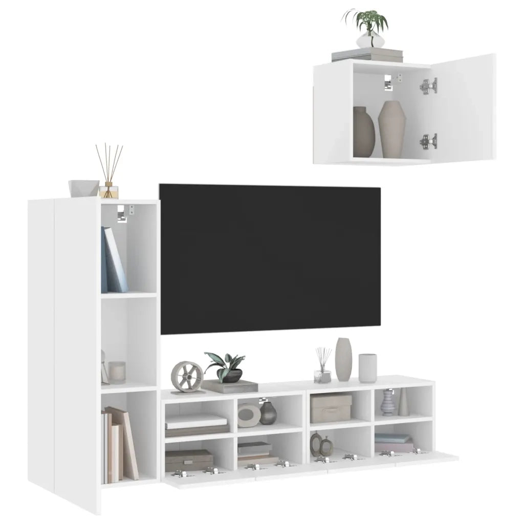 Mobili TV a Muro 4pz Bianchi in Legno Multistrato