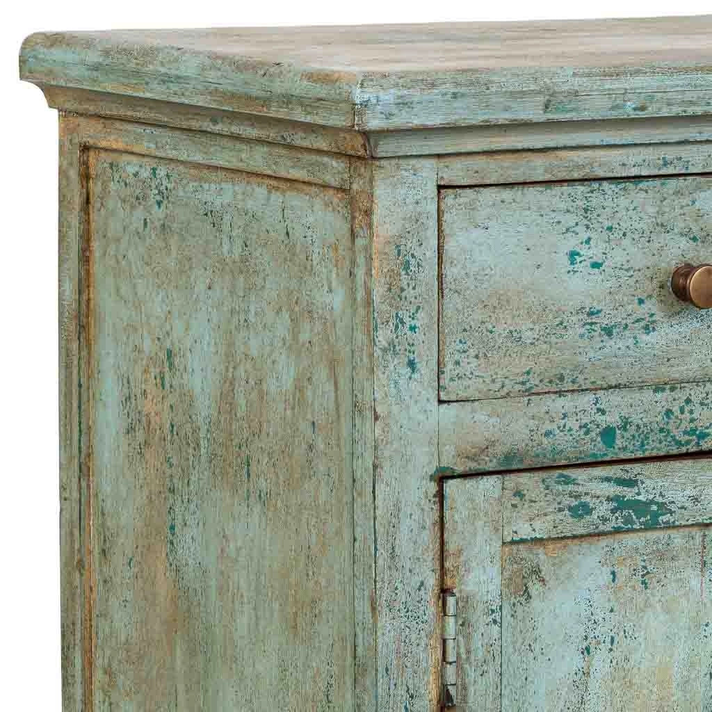Mobile da ingresso artigianale in legno turchese 85x40x100h cm