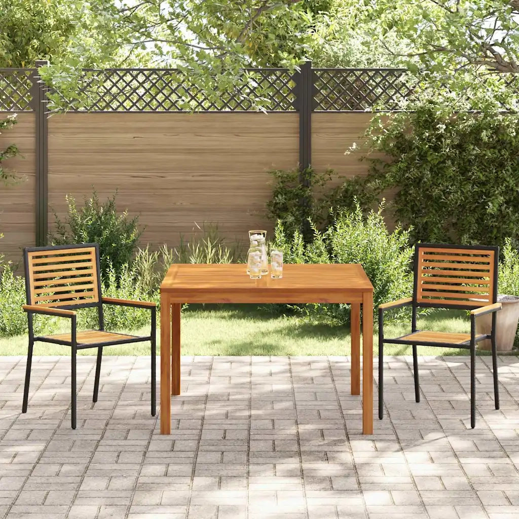 Set da Pranzo per Giardino 3 pcs Nero Legno di Acacia Massello