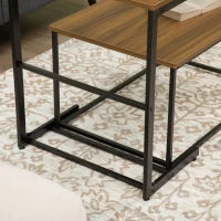 Tavolo da Caffè Set 2 Pezzi Annidati in MDF e Acciaio per Soggiorno e Camera da Letto, Nero e Noce