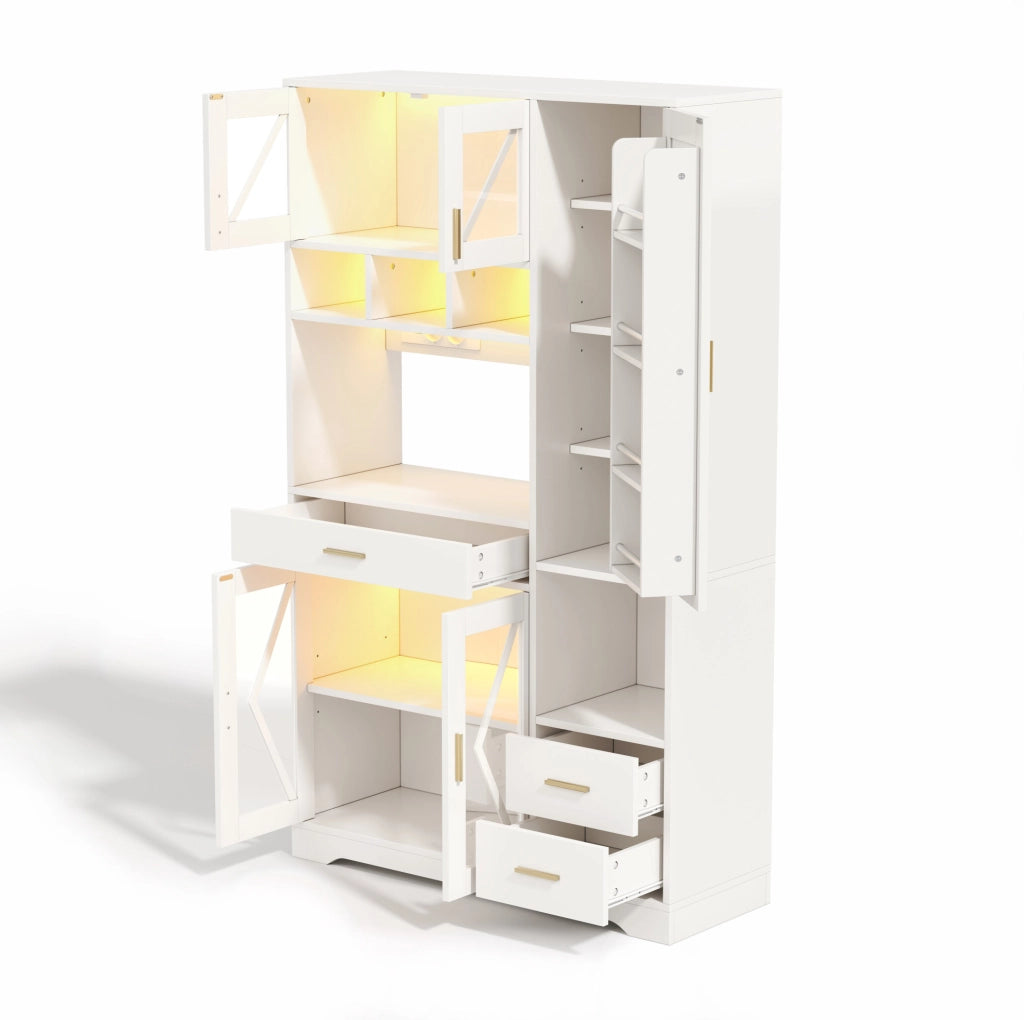 Credenza 105x40x185 cm con LED multicolore e prese; in MDF bianco