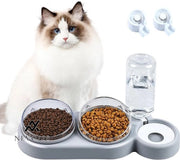 Piatto cibo per gatti 3-in-1 con piatto cibo rimovibile inclinato a 15° per gatti e cani, piatto cibo anti-morsicature regolabile per gatti e cuccioli, beccuccio (grigio).