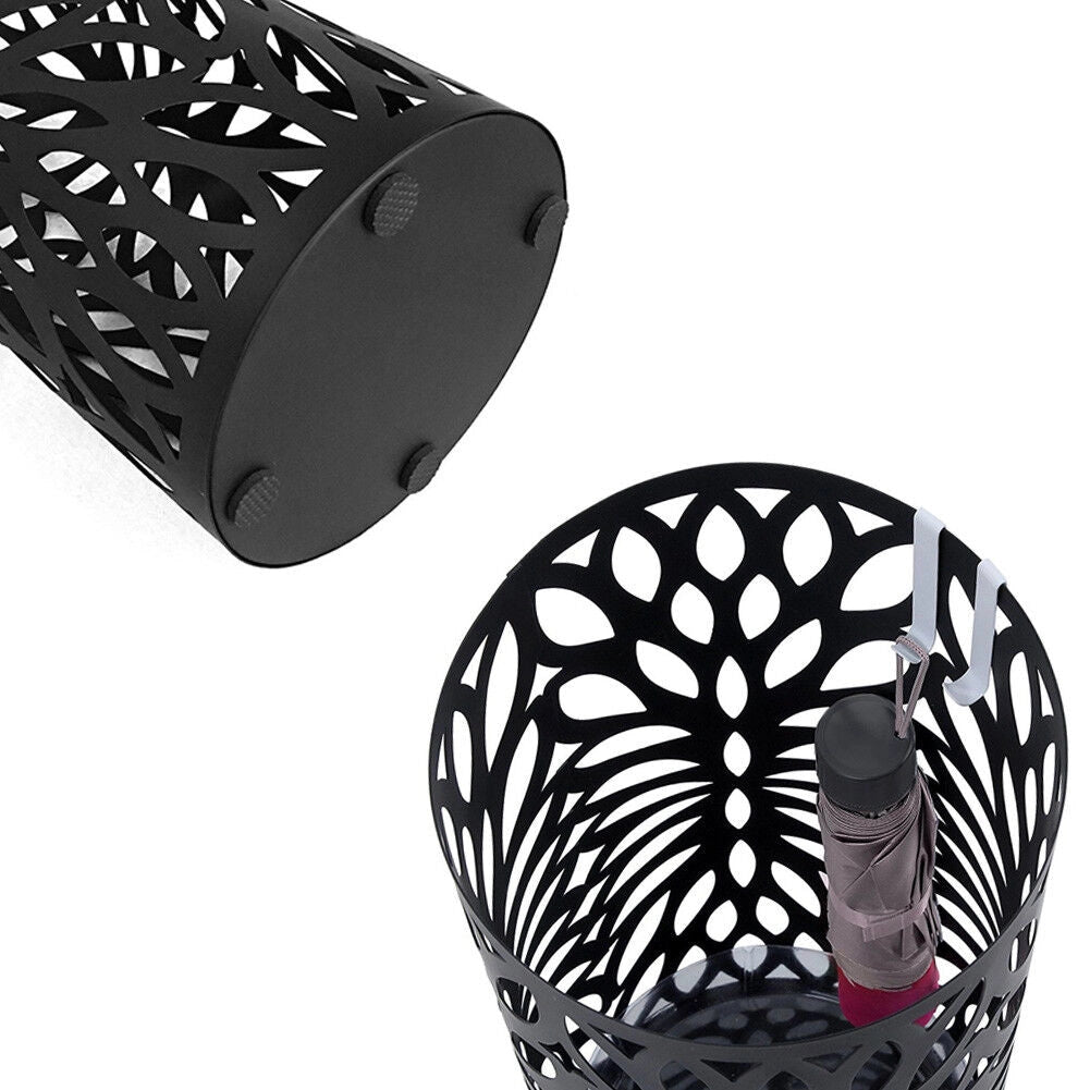 Portaombrelli in Metallo Design Rotondo Stand Nero Vaschetta Salvagoccia