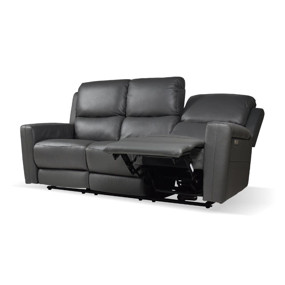 Divano 3 posti recliner elettrici in vera pelle grigio scuro Claus 211x77x103H
