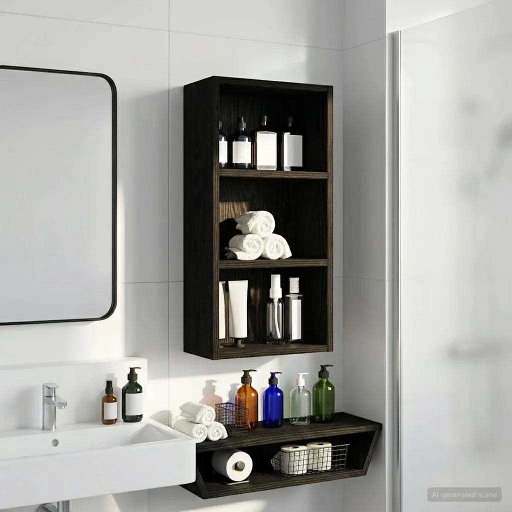 Armadio da bagno a muro Rovere Nero 30 x 16 x 62,5 cm 889336
