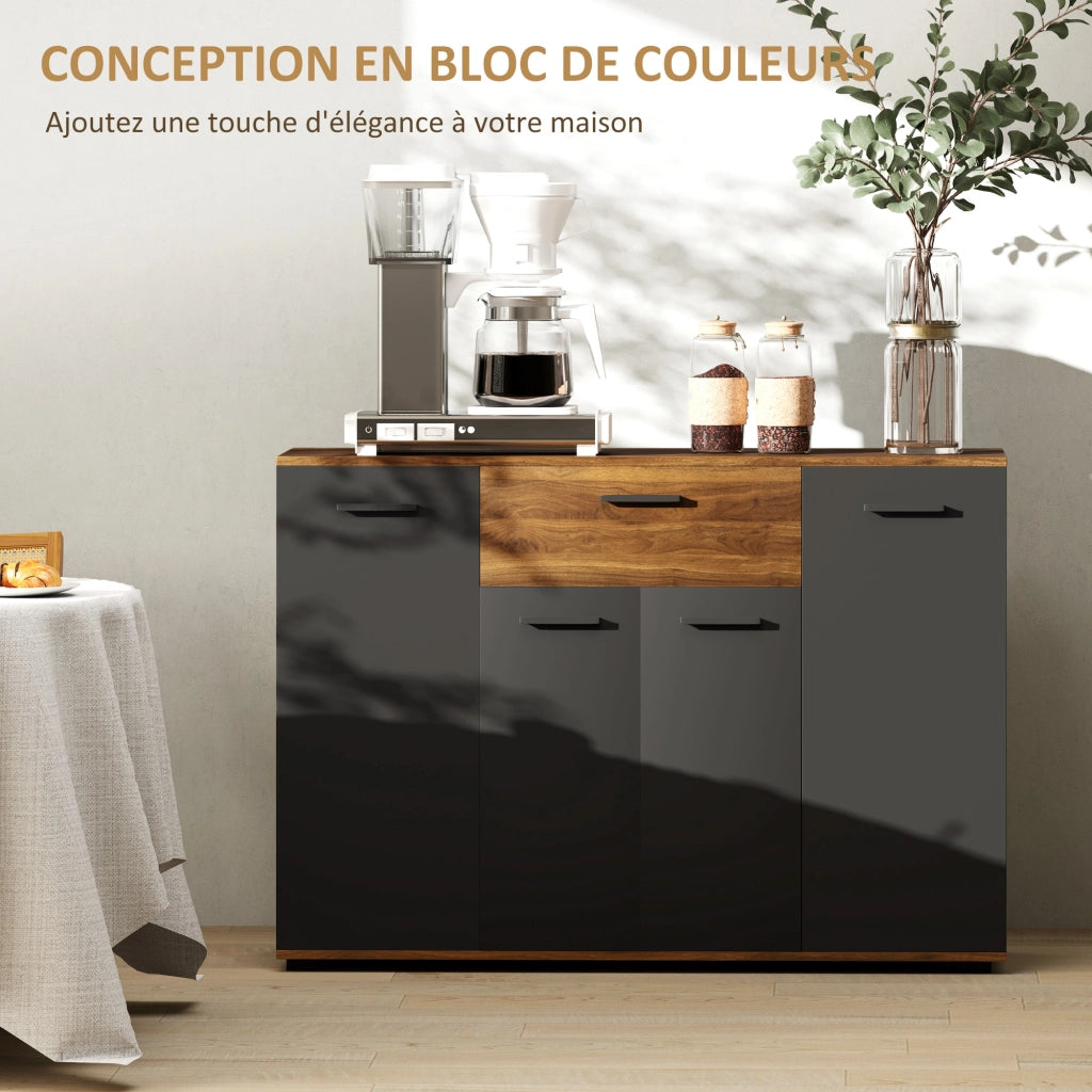 Credenza con 4 ante, cassetti e ripiani regolabili ¨C zephmum ¨C marrone e nero 120x35x85
