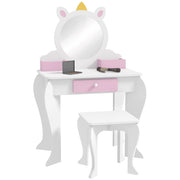 Tocador per bambini con specchio e sgabello ¨C zephmum ¨C design unicorno bianco