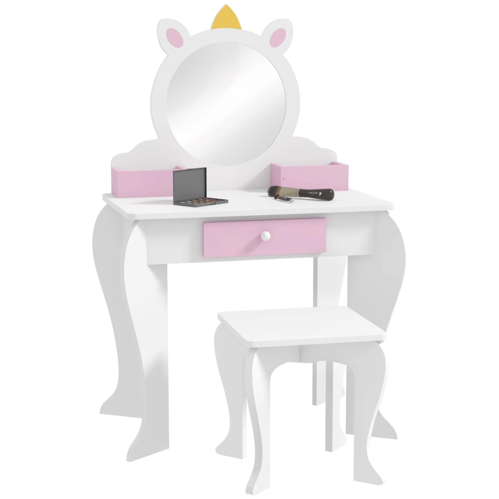 Tocador per bambini con specchio e sgabello ¨C zephmum ¨C design unicorno bianco