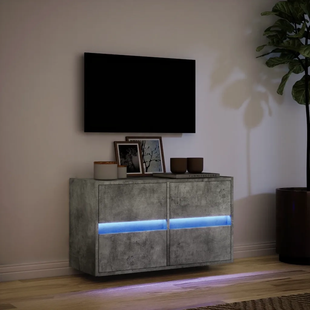 Mobile TV a Parete con Luci LED Grigio Cemento 80x31x45 cm 852288