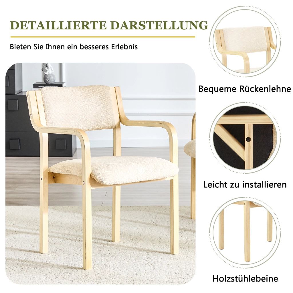 Sedia da Pranzo con Braccioli, Design Scandinavo, Schienale Ergonomico, in Legno Bianco