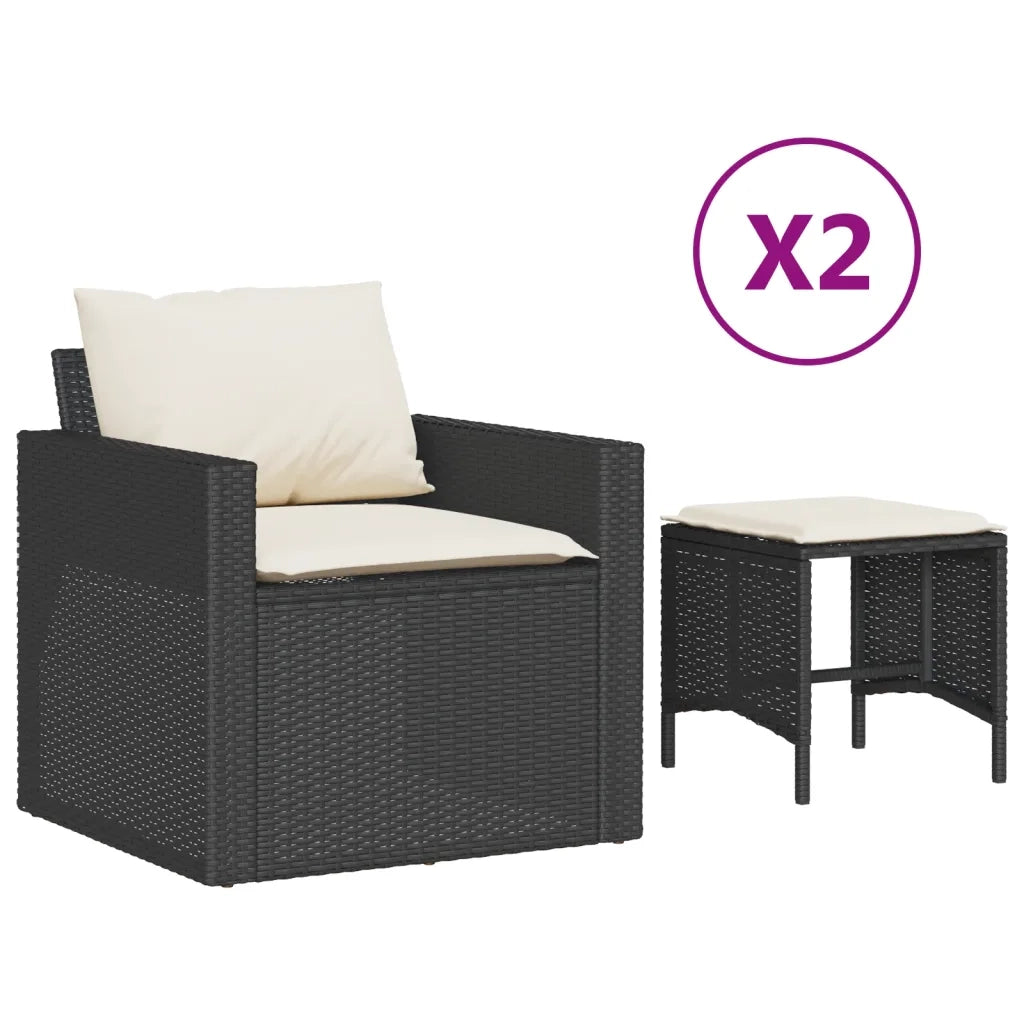 Set Divani da Giardino 4 pz | Set Salotto da Giardino con Cuscini Nero in Polyrattan