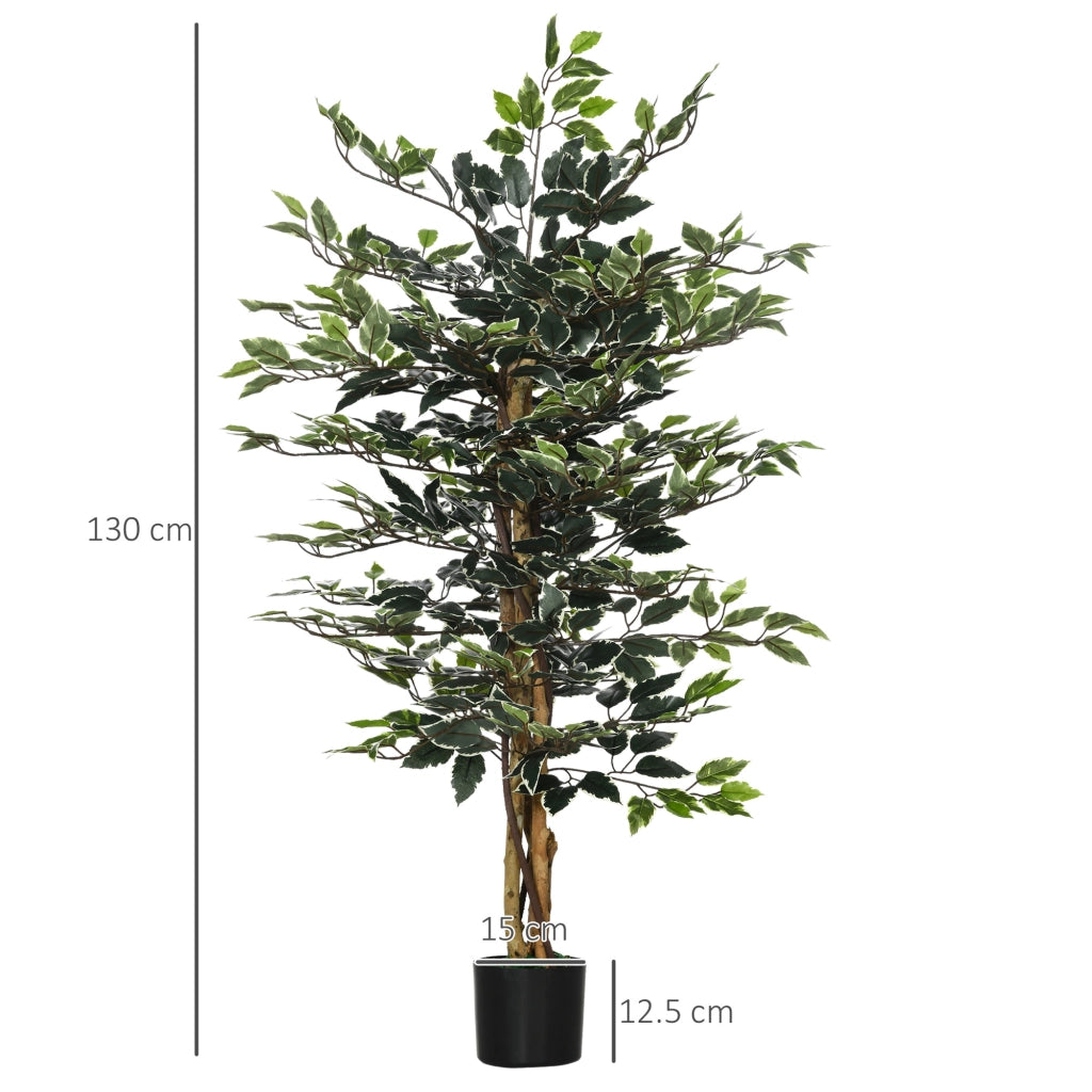 EasyComfort Pianta Artificiale di Fico da 130 cm a 702 Foglie e 3 Tronchi con Vaso Ø15x12.5 cm, per Interni ed Esterni