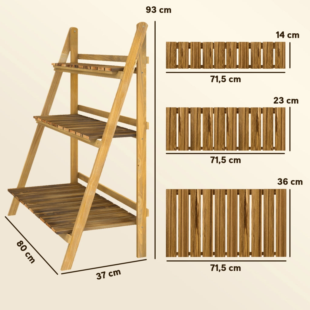 Scaffale per Piante 3 Livelli Pieghevole ¨C Zephmum ¨C Legno Naturale 80x37x93 cm