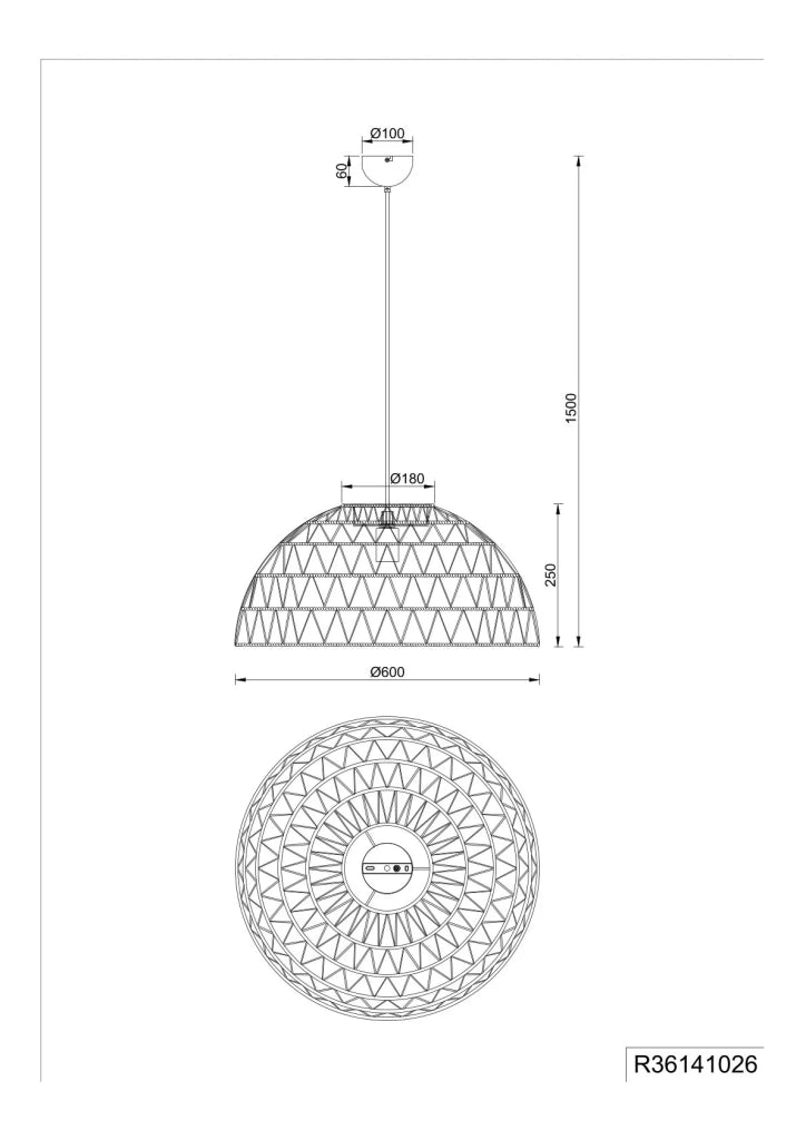 Lampada a sospensione, fibre naturali e metallo nero, D 60 cm, Paulette