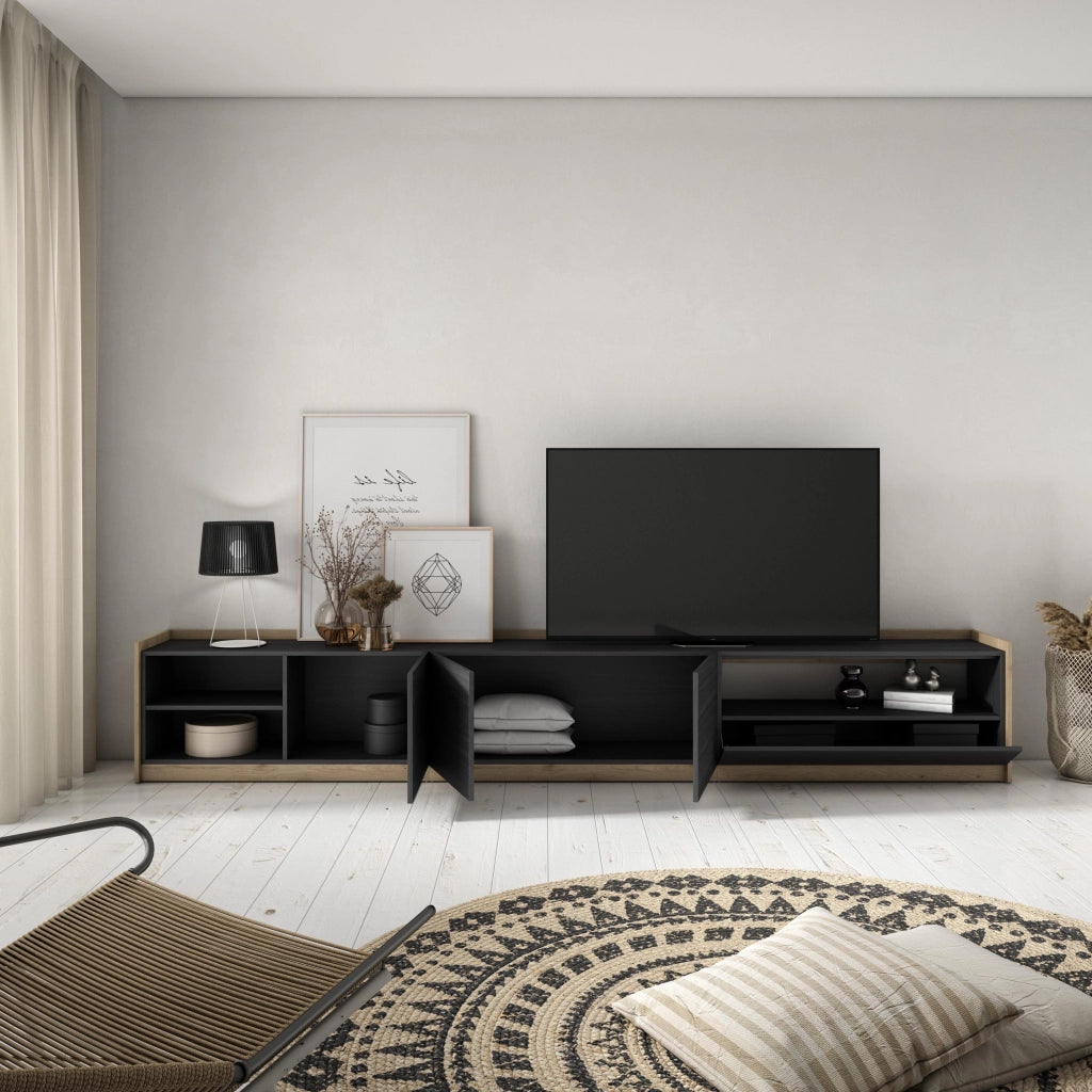 Mobile TV Soggiorno, 310x50x37 cm, Per TV fino a 80", Mobile Soggiorno, Nero e rovere