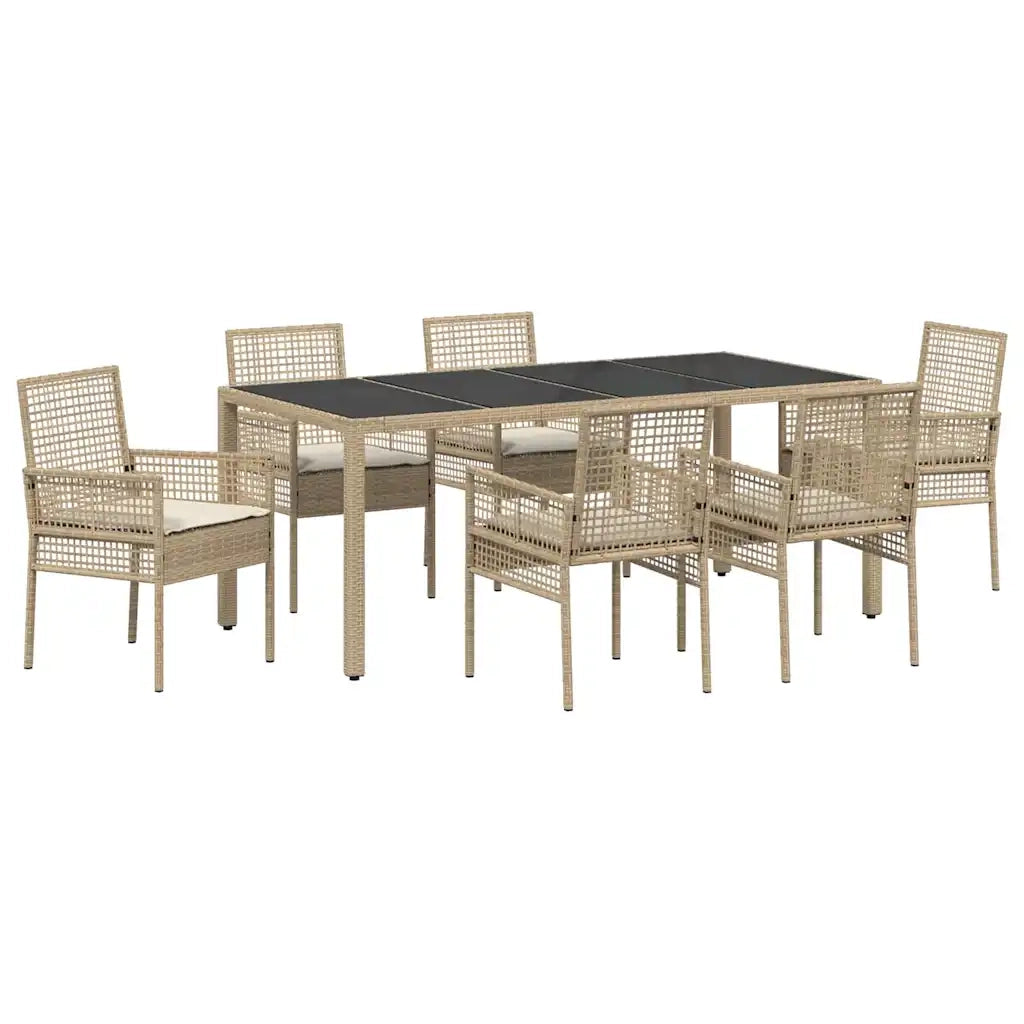 Set da Pranzo per Giardino 7 pcs Beige polyrattan 3334891