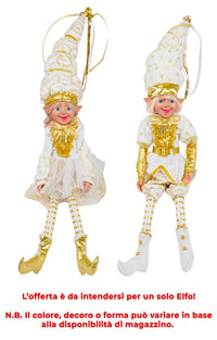 Pupazzo Elfo Natalizio H45 cm in Tessuto Bianco e Oro