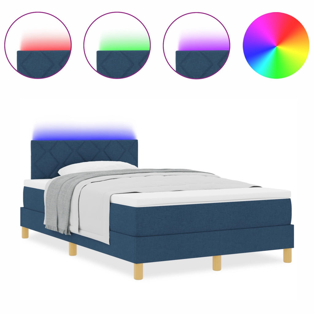 Letto a Contenitore con Materasso & LED Blu 120x200 cm Tessuto