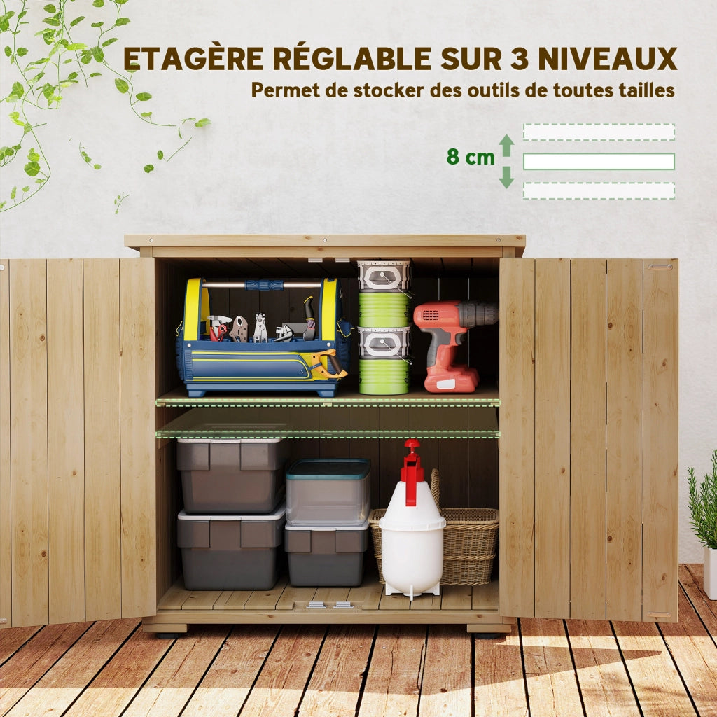 Armadio da giardino in legno ¨C zephmum ¨C Doppia porta, ripiani regolabili, tetto in bitume