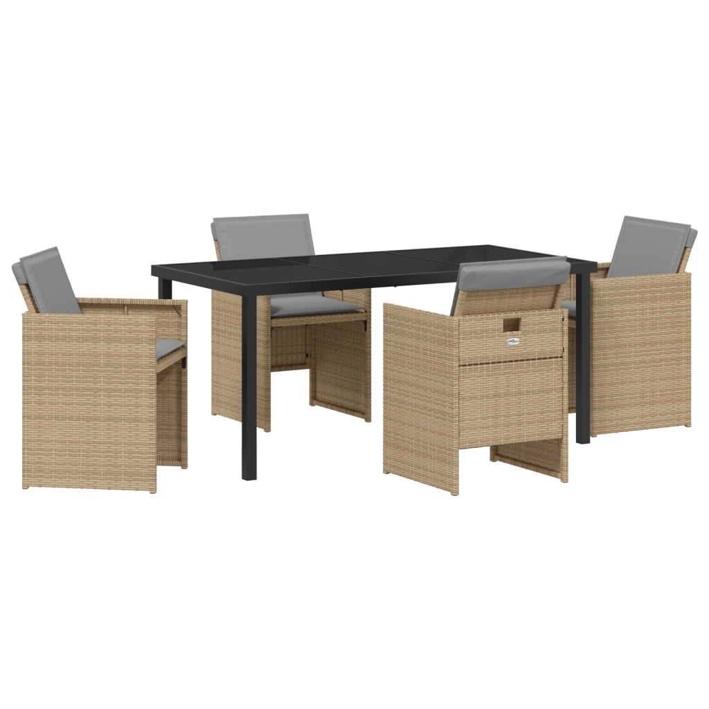 Set da Pranzo da Giardino con 5 Pezzi e Cuscini in Rattan Polietilene Beige