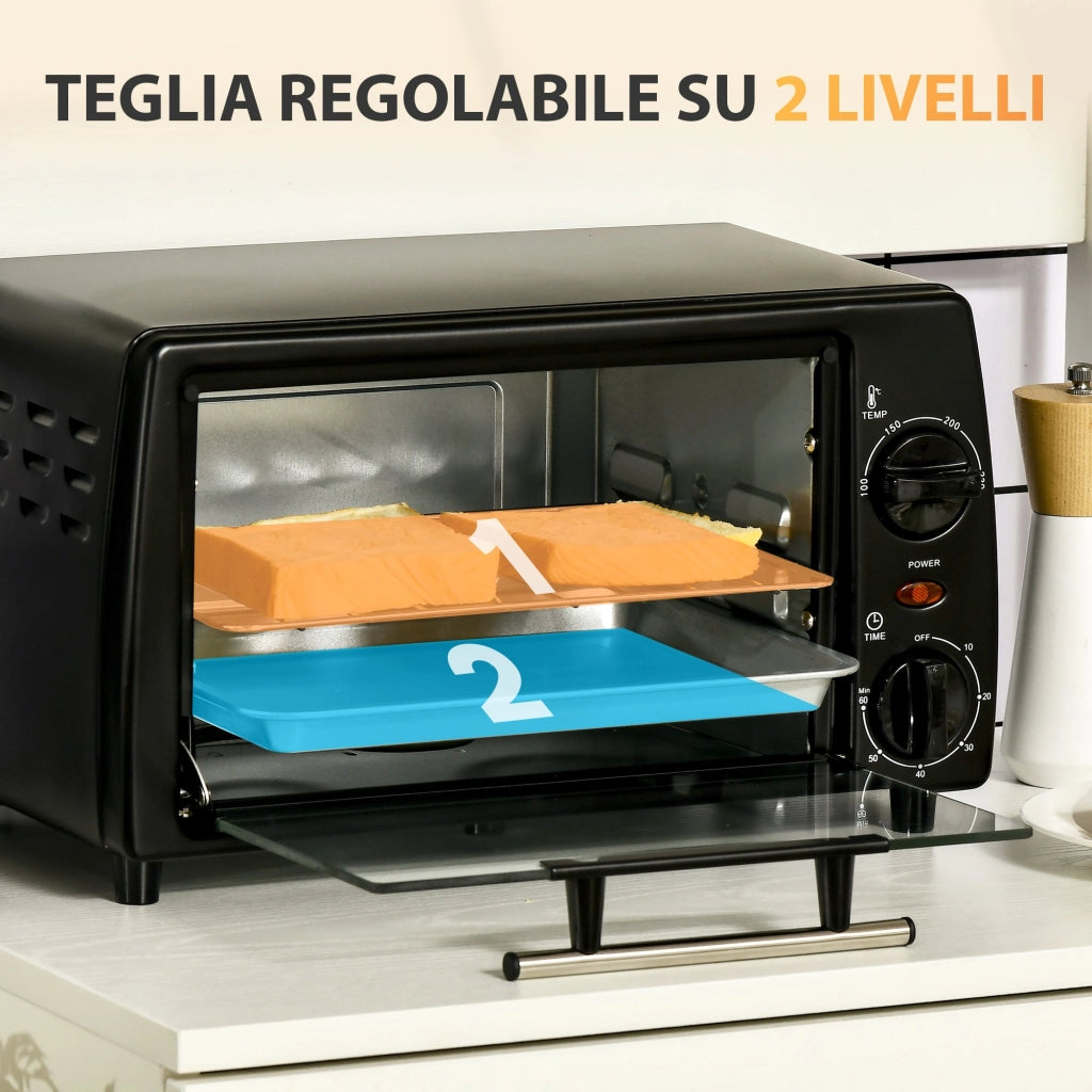 Fornetto Elettrico 10L 750W 36,5x26x22 cm Temperatura Regolabile e Timer Nero
